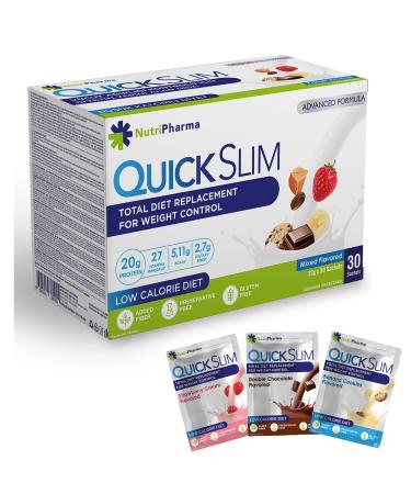 Quick Slim Meal Replacement Shake for Weight Loss, 30 Servings, 20g Protein, 27 Vitamins & Minerals, Dietary Fiber, Low Carb, Gluten Free Mixed Favored