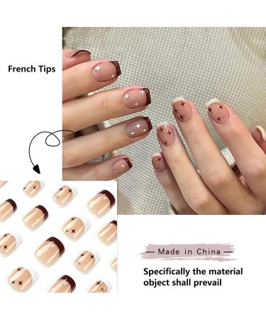 24Pcs Square Press On Nails Kit with Glue & DIY Tools - Short French False Nails with Star Design - For Women Girls - Removable and Full Cover - Buy Online on GoSupps.com