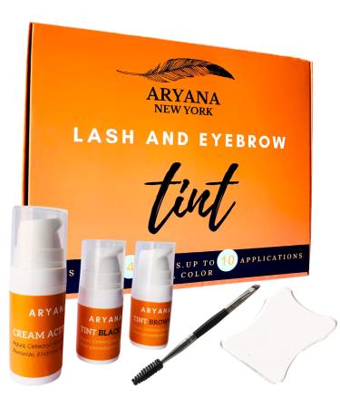 ARYANA NEW YORK | Eyelash and Eyebrow Color Kit | Brown and Black Instant hair color kit for Lash and Brow | Eyebrow Lamination Kit and Lash Lift Perfect Match Coloring | 2 in 1 Professional Cream Hair Color Vegan and Up to 10 Applications (Black Brown)