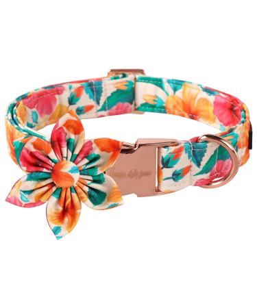 Unique Style Paw's dog collar with flower colorful flower dog collar adjustable comfortable cotton flower collar for boys girls dogs dog collar with metal buckle XL neck circumference XL F: orange-colored and pink flowers