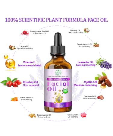 Organic Face Oil with Lavender Rosehip Frankincense Pomegranate & Vitamin E - USDA Certified Cold Pressed 100% Natural Anti-Aging Facial Oil for Moisturizing Brightening - 1oz / 30ml 1 Fl Oz (Pack of 1) - Buy Online on GoSupps.com