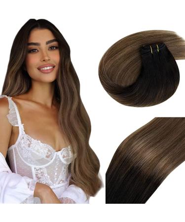 Vivien Real Hair Treat Extensions - Remy Tress Natural Black to Dark Brown with Ash Blonde Balayage | 40cm 100g #1B/4/18 - Buy Online on GoSupps.com
