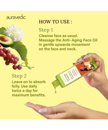 Auravedic Anti Aging Firming Oil with Avocado & Grapeseed | Lightweight Non-Greasy Facial Oil for Smooth Texture Daily Hydration & Nourished Skin | 3.38 Fl Oz (100ml) - Buy Online on GoSupps.com