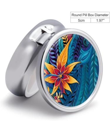 Round Tropical Leaves Pill Box | 3 Compartment Decorative Metal Organizer | Portable Tribal Design - Buy Online on GoSupps.com