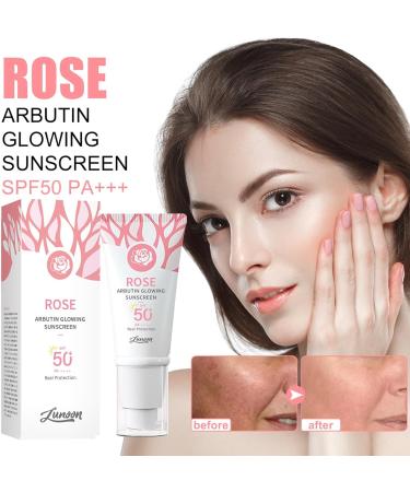Glow Face Sunscreen SPF 50 PA++++ Broad Spectrum Sunscreen for Face Daily Moisturizing Sunscreen and Face Primer with Rose Extract and Arbutin Sun Resistant - Buy Online on GoSupps.com