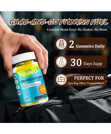 Novafun Creatine Gummies 1500mg Creatine Monohydrate for Muscle Strength Endurance Workout Performance Vegetarian & Gluten-Free Orange Flavor 60 Count - Buy Online on GoSupps.com