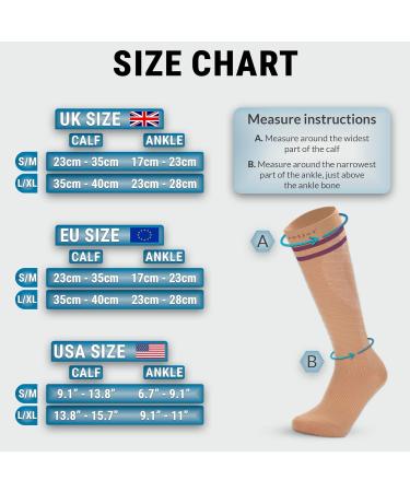 360 RELIEF - Flight Compression Socks Supports | Blood Circulation Travel Work S-M Beige with 2 Plum Purple lines - Buy Online on GoSupps.com