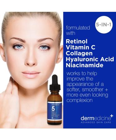 5-in-1 Potent Face Serum with Retinol, Vitamin C, Collagen, Hyaluronic Acid, Niacinamide | 1 fl oz - Reduce Fine Lines & Dark Spots - Buy Online on GoSupps.com