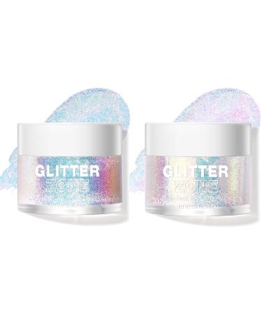 2 Pack HOLOGY BOD GLITTER GEL FACE BODY AND HAIR-COSMETIC-Grade Long-Lasting Glitter Shimmer Highlighter Sequins Festival Party MakeUp Vegan & Cruethy Free (# 01+02)