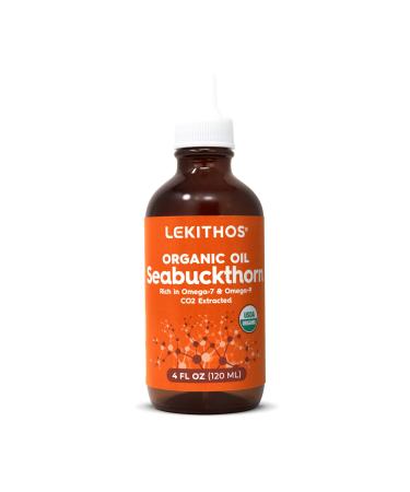 Lekithos Organic Seabuckthorn Oil 4oz - Nourishing Facial Oil Rich In Omega-7 & Omega-9! 60 Servings European Quality CO2 Extracted USDA Organic