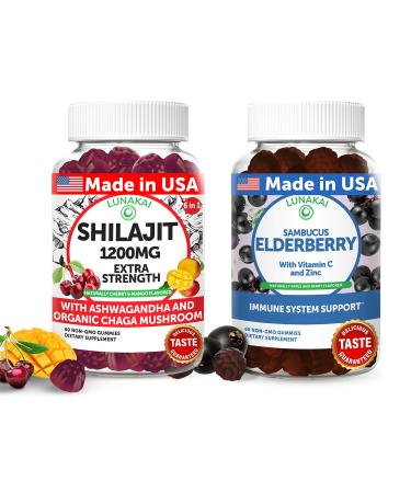 Lunakai USA Made Shilajit & Elderberry Gummies Bundle Energy and Immune Support Non-GMO & Delicious