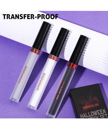 Matte Liquid Lipstick Set - Black White Grey - Waterproof Smudge Proof Halloween Makeup - Buy Online on GoSupps.com
