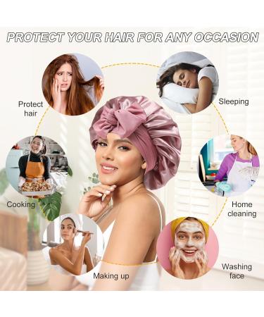 Welrog Silk Sleeping Hood for Women Night Hair Bonnet & Cap Pink with 3 Hair Ties Best for Hair Care & Sleep - Buy Online on GoSupps.com