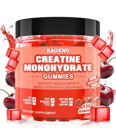 Creatine Monohydrate Gummies 5600mg for Men & Women 120 CT Chewable Creatine Gummies for Muscle Support Energy Boost 5.6g of Creatine Monohydrate per Serving - Sugar Free Vegan (Cherry Flavor)