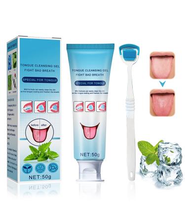 Tongue Cleaner Gel with Tongue Brush Tongue Cleaning Gel Set Fresh Mint Tongue Cleaner Gel Tongue Cleaner Kit for Oral Care Removes Bad Breath