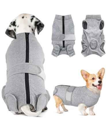 Slowton dogbody after op soft breathable leak protection anti-wound licking suit with zipper e-neck band Alternative one-piece for dogbody after castration male bitch xl gray