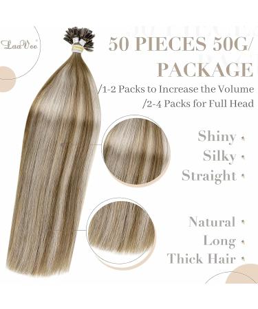 LAAVOO Real Hair Extensions - Ombre Brown & Platinum Blonde U Tip Keratin Bondings 40cm 50g #8/60/8 - Premium Quality Balayage Hair Extensions - Buy Online on GoSupps.com