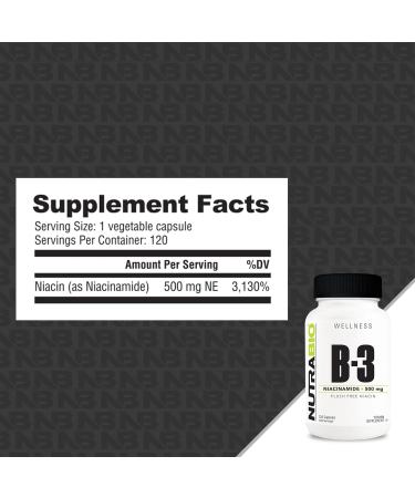 NutraBio Niacinamide Supplement for Normalized Blood Lipids Better LDL & HDL Levels Flush Free Vitamin B3 500mg - 120 Vegetable Capsules - Buy Online on GoSupps.com