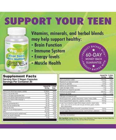 VegLife Vital Teen Boys Multivitamins - 60 Vegan Capsules for Optimal Health - Buy Online on GoSupps.com
