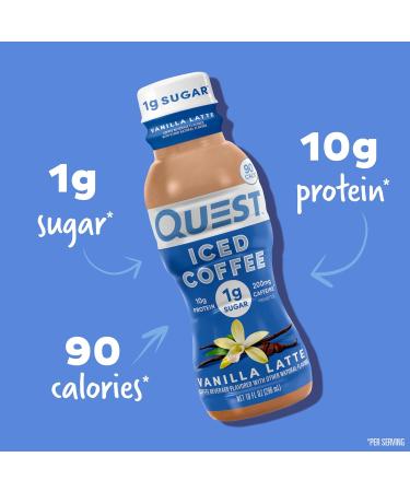 Quest Nutrition Iced Coffee Vanilla Latte - 1g Sugar 10g Protein 90 Calories 200mg Caffeine - 4 Count (2.5 Fl Oz - Buy Online on GoSupps.com