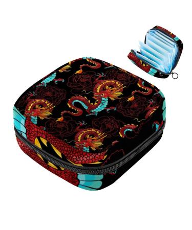 Women's binding-up bag dragon pattern ladies tampon storage bag tampon storage bag zip pockets menstrual tied bags multi20