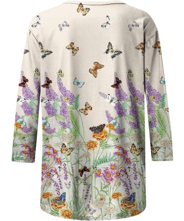 Women's Summer 3/4 Sleeve Loose Round Neck Shirt | Painting Pattern Trendy Top | Casual Comfy Tee | Medium, Purple - Buy Online on GoSupps.com