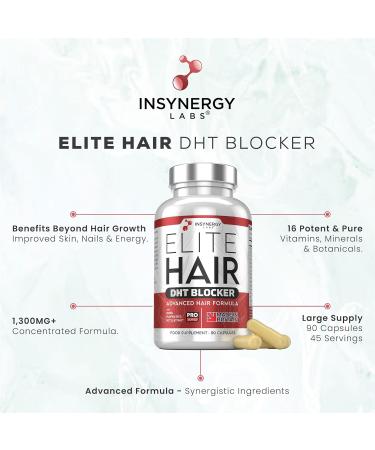 DHT Blocker Elite Hair Hair Growth Supplement | #1 Advanced Hair Supplements for Women & Men | DHT Blocker Tablets Hair Growth Vitamins | 90 Capsules 16 Ingredients in 1 - Buy Online on GoSupps.com