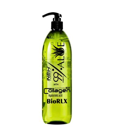 BioRLX 99% Aloe Vera Gel with Collagen and Hyaluronic Acid 250 Ml 8.5 Fl Oz - For Face Body Hair & Scalp After Sun Relief Natural Soothing Hydrating Pump bottle 8.5 Fl Oz (Pack of 1)