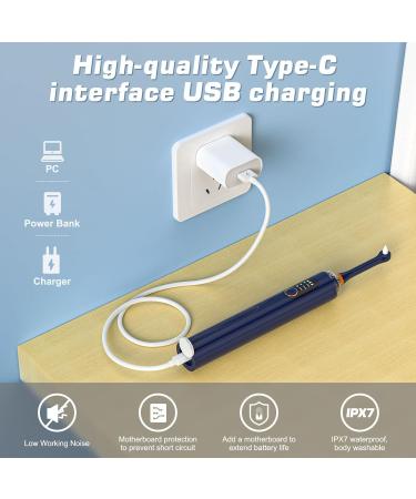 Rechargeable Tooth Polisher & Whitening Kit - Teeth Cleaning for People & Pets | 5 Brush Heads 3 Speed Modes Waterproof (Blue - Buy Online on GoSupps.com
