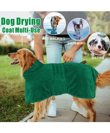 Dolahovy Microfiber Dog Bathrobe Towel | Adjustable Super Absorbent Dog Drying Coat for Small Medium & Large Dogs - Fast Drying Green Robe - Buy Online on GoSupps.com