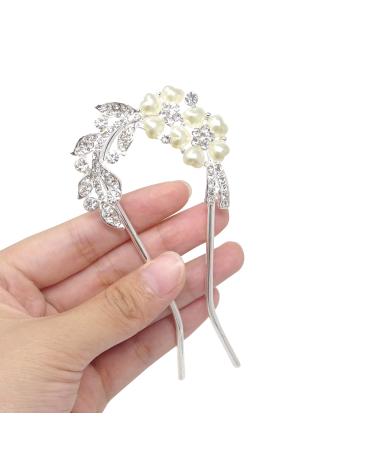 Honbay Korean Fashion U-shaped Crystal Rhinestone Pearl Hairpin Hair Accessory - Buy Online on GoSupps.com