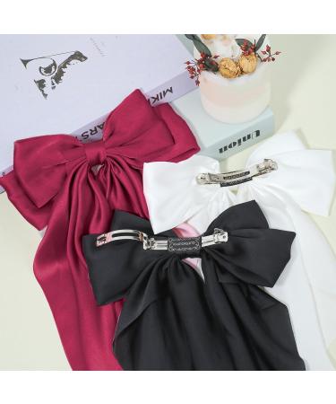 Silky Satin Hair Bows 3 PCS Big Black White Red Bowknot Set Metal Spring Clip Oversized Long Tail Hair Ribbons Ponytail Holder French Barrettes Hair Accessories for Women Christmas Gifts Black & Beige & Red - Buy Online on GoSupps.com