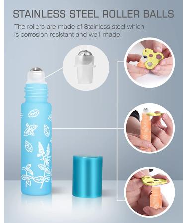 10ml Gemice Essential Oil Roller Bottles - 6 Pack with Stainless Steel Balls, Opener, Dropper - Portable Refillable Clear Perfume Sample Bottles - Buy Online on GoSupps.com
