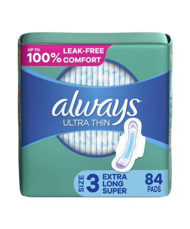 Always Ultra Thin Feminine Pads For Women Size 3 Extra Heavy Long Absorbency Multipack With Wings Unscented 28 Count x 3 Packs (84 Count total) 28 Count (Pack of 3) - Buy Online on GoSupps.com