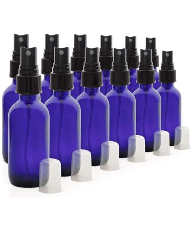 2oz Glass Spray Bottles for Essential Oils - Set of 12 Blue Bottles with Black Mist Tops - Buy Online on GoSupps.com