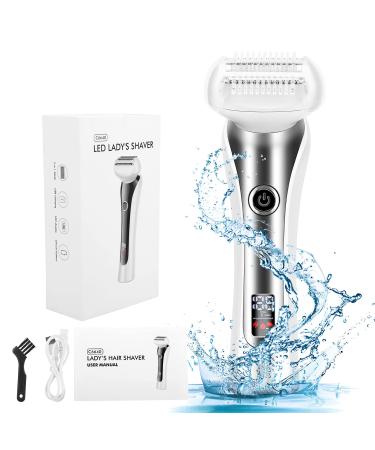 Electric Shaver for Women, LED Display 3 in 1 Blade Electric Razor Painless for Legs Bikini Trimmer Underarm Public Hairs, Rechargeable Womens Hair Remover Wet Dry Use Cordless with Detachable Head