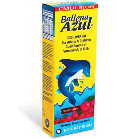Ballena Azul Aceite de Hgado de Bacalao para Adultos y Nios  COD Liver Oil for Adults and Children  Good Source of Vitamins A D E  B1  Dietary Supplement  Omega 3  Inmune System Boost  (Cherry) - Buy Online on GoSupps.com