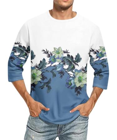 Men's 3/4 Arm Rundhals Shirt - 3D Print Casual Summer T-Shirt Regular Fit Baseball Shirt Light Rugby Shirt up to 4XL in Sky Blue - Buy Online on GoSupps.com