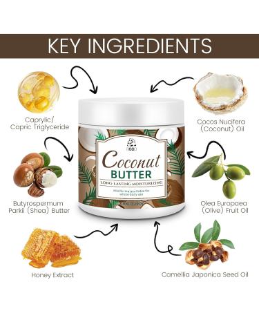 AOAO Coconut Body Butter for Long Lasting Moisturizing, Mild Formula for Dry & Sensitive Skin with Coconut Oil and Shea Butter, Light-Weight & Non-Greasy for Body & Face, 200g/7.25oz (Coconut_1) - Buy Online on GoSupps.com
