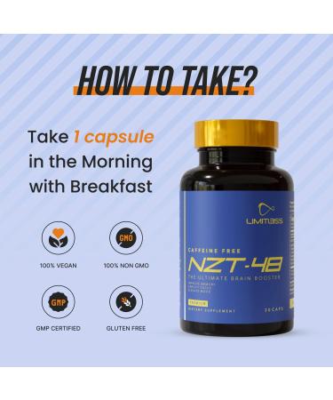 NZT-48 Premium Brain Booster - Lions Mane Nootropic Supplement for Memory & Focus - Caffeine Free Phosphatidylserine - 30 Capsules - Buy Online on GoSupps.com