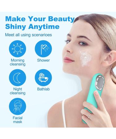 Portable Electric Silicone Facial Cleansing Brush | Rechargeable with 5 Massage Speeds | USB Face Cleaner - Gifts for Women/Men | Blue Green - Buy Online on GoSupps.com