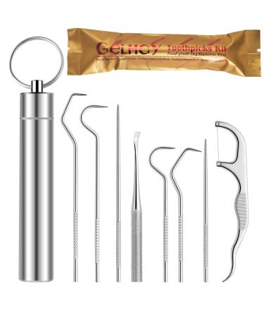 Toothpicks Pocket Set, Dental Floss Picks Kit Reusable, Stainless Steel Teeth Cleaning Tools, Tooth Picker Oral Hygiene Travel (1 Set)