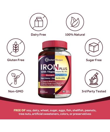 Doctor's Recipes Iron 65 mg & Iron Plus Bundle Healthy Iron Levels & Blood Support Iron Tablets 60 ct & Iron Capsules 60 ct - Buy Online on GoSupps.com