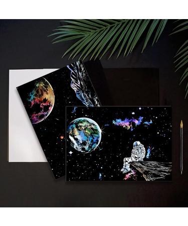 Space Series Scratch & Engraving Art Paper Kit - 3 Pack with Tools for Kids & Adults | Rainbow Sketch Cosmos & Astronaut Starry Sky Painting Craft Set - Buy Online on GoSupps.com