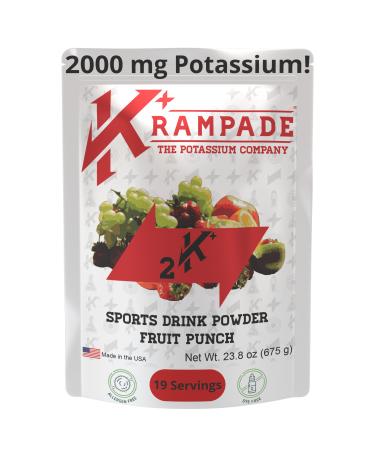 Krampade High Potassium Electrolytes Powder Fruit Punch 4180mg Electrolytes 2000mg Potassium Cramp Relief & Prevention Cellular Hydration Better Endurance & Recovery 19 Servings Bulk Powder