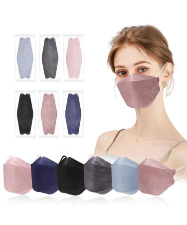60 PCS KF94 Mask, 4 Ply Breathable Comfort Individually Wrapped Disposable Face Mask, 3D Fish Type KF94 Masks for Adults, KF94 Face Masks Suitable for Daily Protection (Multicolor)