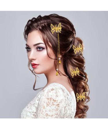 Gold Hollow 3D Butterfly Hair Clips - 12pcs Elegant Metal Tassel Hairpins for Women and Girls | Butterfly Hair Accessories - Buy Online on GoSupps.com