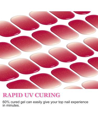 Semi Cured Gel Nail Wraps 16Pcs Pure Color & Glitter Strips Set - French Manicure with Soft Glossy Finish in Gradient Rose Red - Buy Online on GoSupps.com