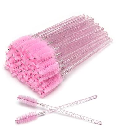 50 PCS Disposable Eyelash Brushes Mascara Wands Eye Lash Eyebrow Applicator Cosmetic Makeup Brush Tool Kits (crystal pink)