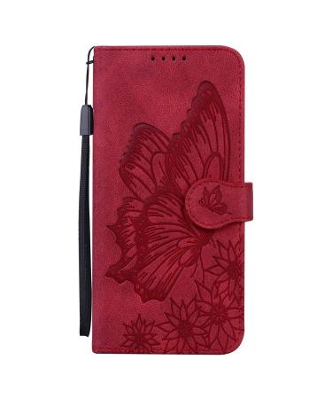 Miagon Wallet Case for Huawei Y6P Flip PU Leather Case with Card Slots and Stand Feature Retro Butterfly Design Protective Cover Red Huawei Y6P Red